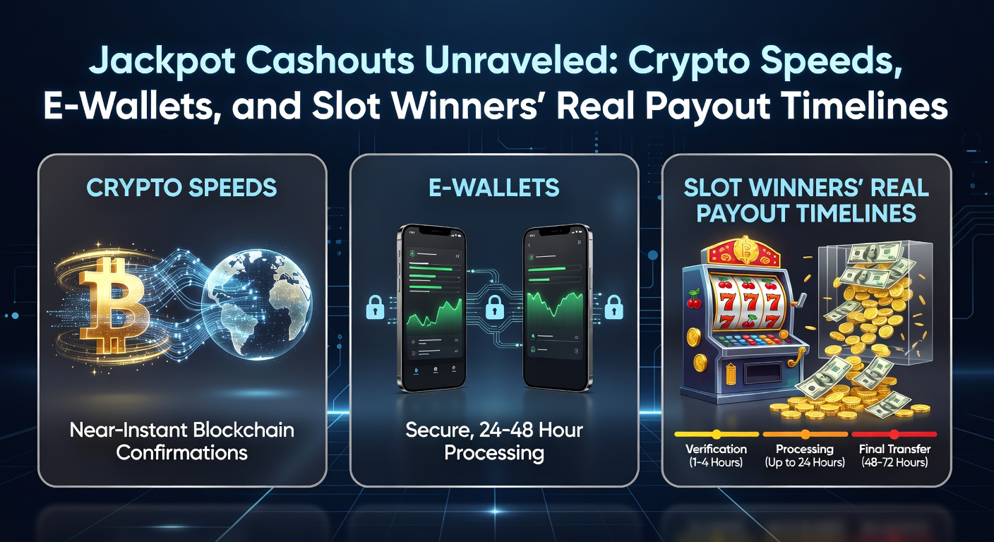 Darstellung eines Slot-Jackpots mit blitzschnellen Crypto-Transaktionen und E-Wallet-Symbolen, die Auszahlungsprozesse illustrieren