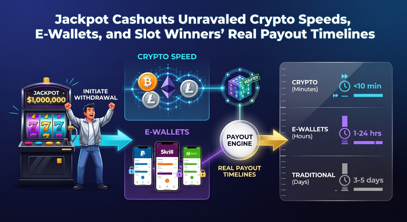 Vergleichsgrafik von E-Wallet-Auszahlungszeiten neben Crypto-Optionen, mit Icons für Skrill, Neteller und PayPal sowie Timer-Symbolen für reale Payout-Fristen
