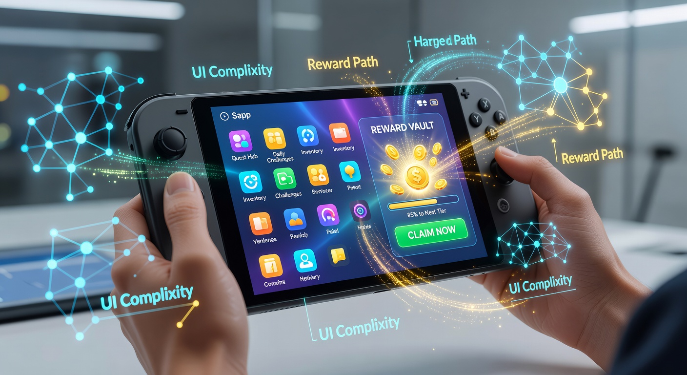 Darstellung von mobilen Gaming-Interfaces mit Fokus auf Belohnungselemente und Benutzeroberflächen